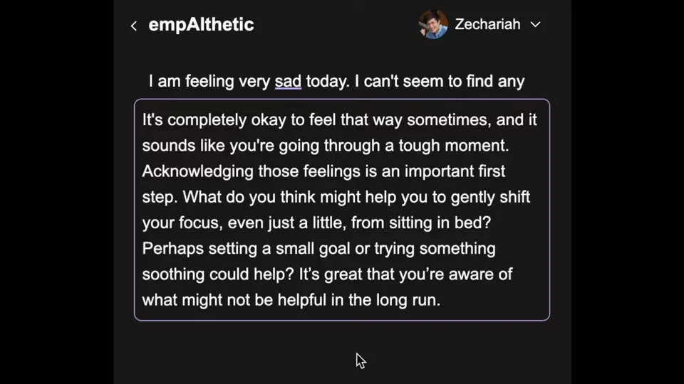 EmpAIthetic journal entry with an empathetic AI response shown beneath the writing