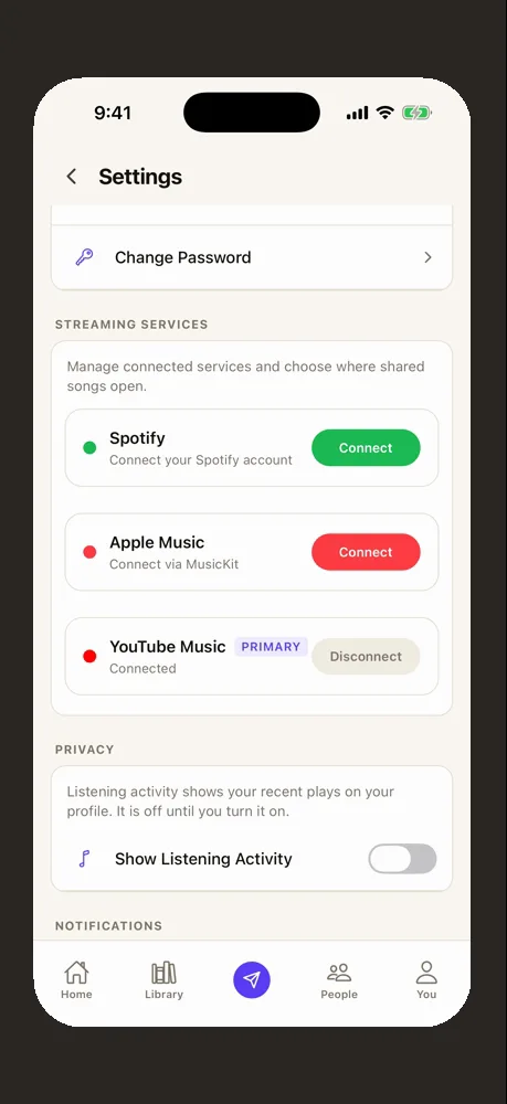 Connected streaming services in light mode